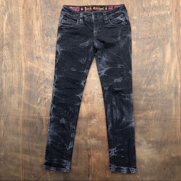 Rock Revival Denim - Rock Revival Bat Skinny Distressed Crackle Black